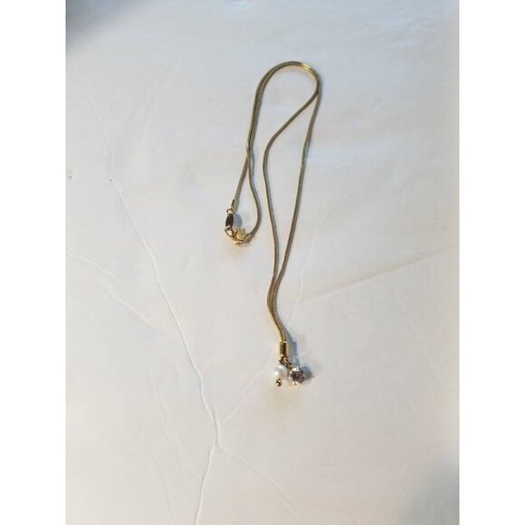 Vintage Monet necklace rhinestone diamond and faux pearl gold - Picture 5 of 8